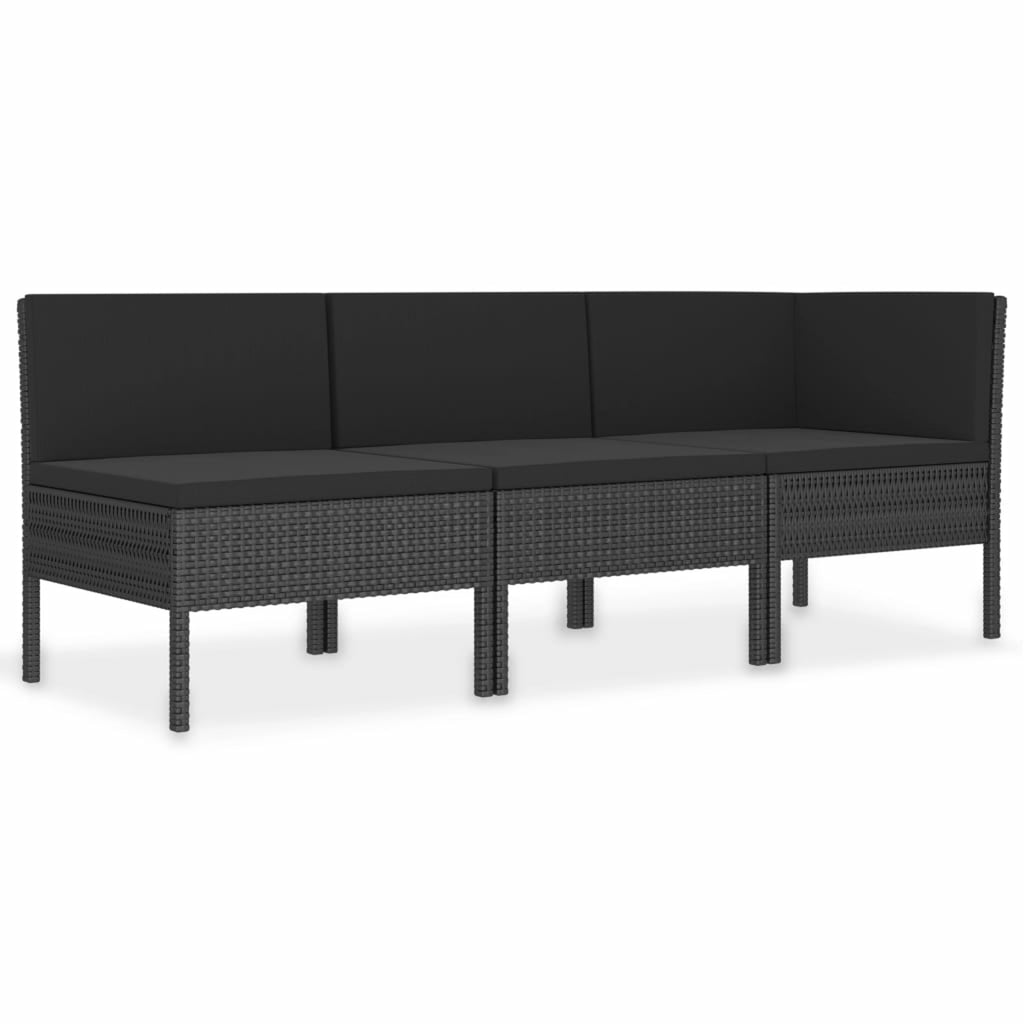 3 Piece Poly Rattan Outdoor Sectional Sofa Set with Cushions Steel Frame D197819