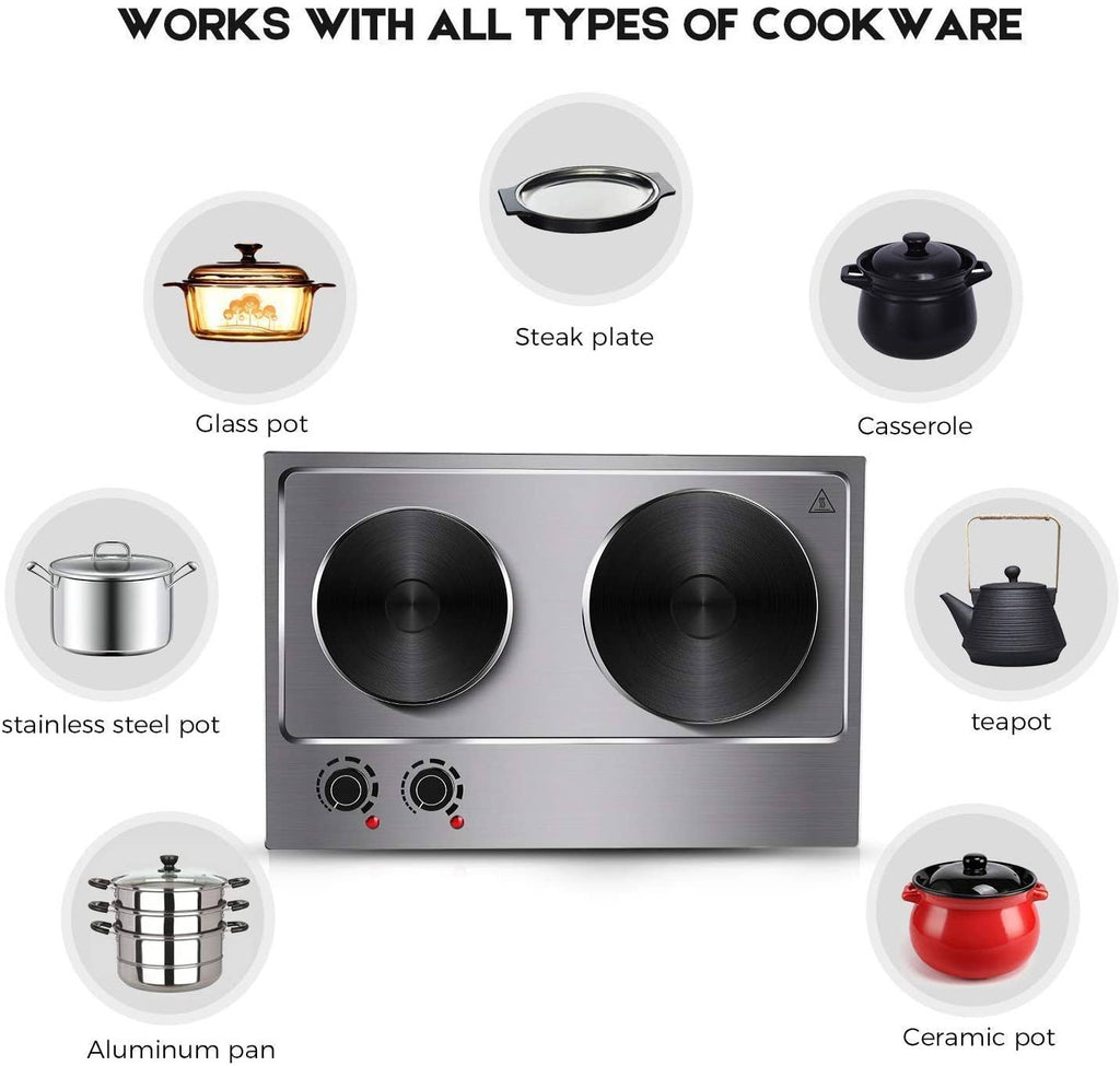 1800W Electric Double Burner Countertop Cast Iron Hot Plate E8441