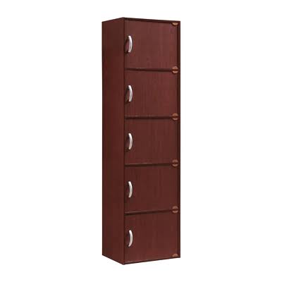 Black 5-Shelf Wood Bookcase with Doors T6735