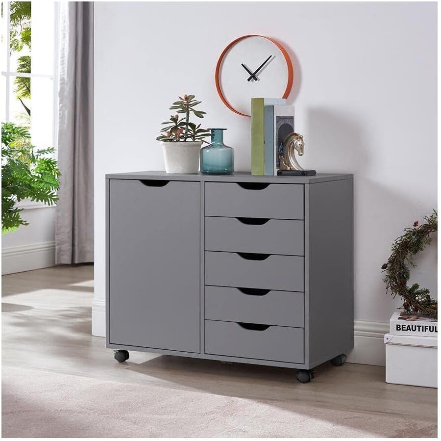 5-Drawer Black Office Storage Cabinet with Shelves O75170
