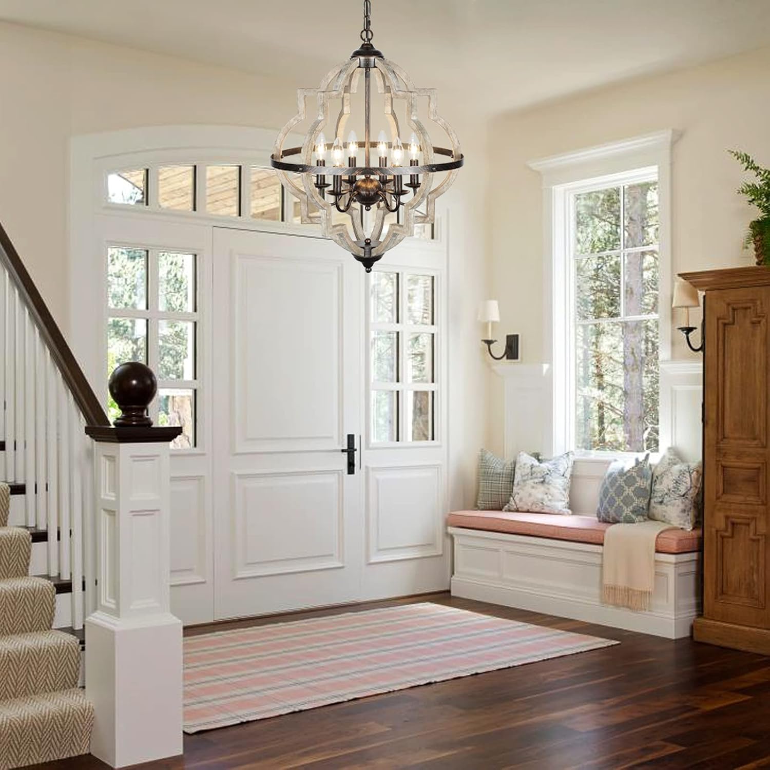 6 Light Farmhouse Chandelier with Globe Light Fixture Y469751