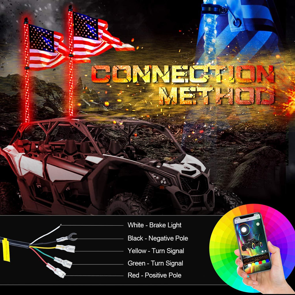 2PCS 3FT LED Whips Light with Remote and app Control Z6706