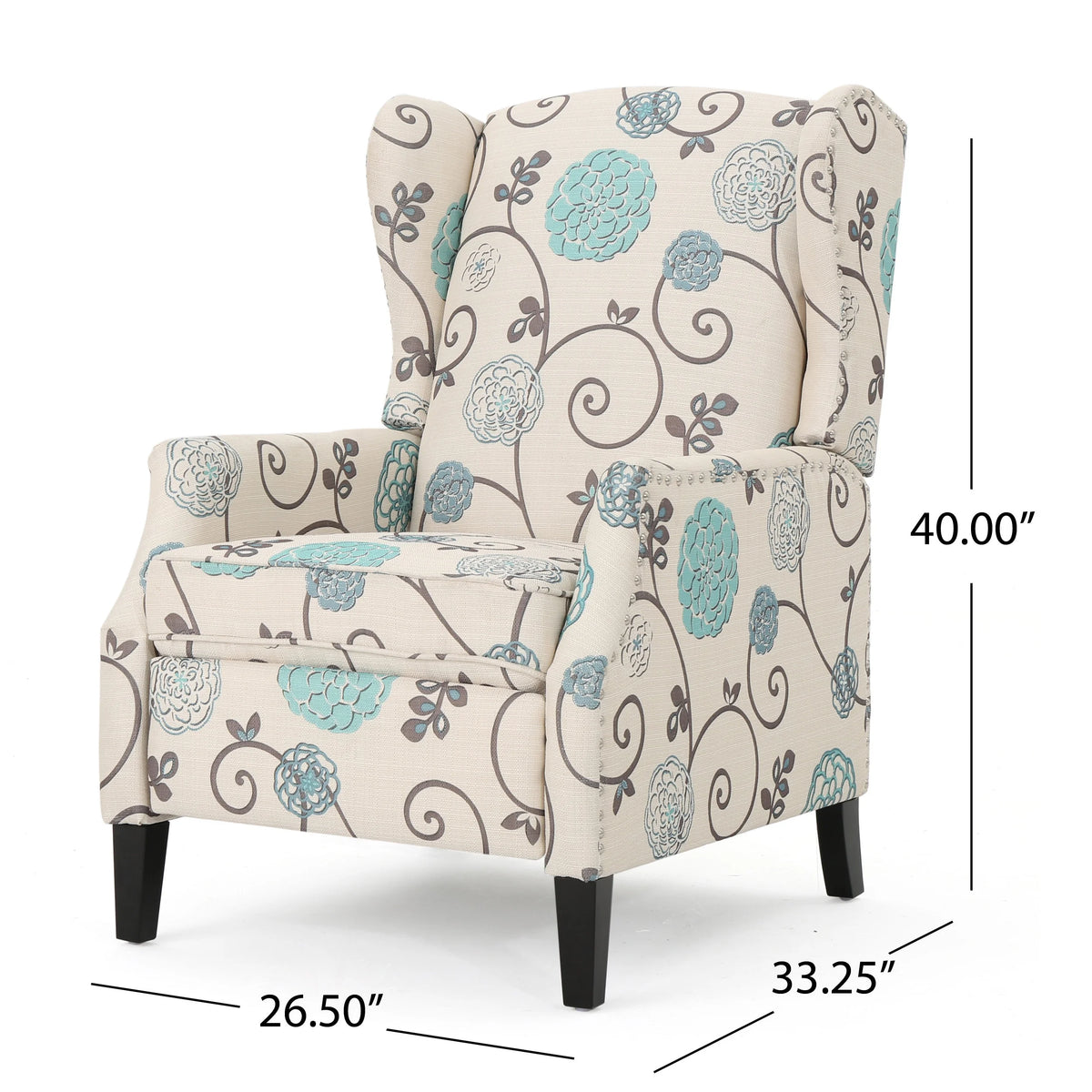 White and Blue Fabric Wing Back Recliner M18865