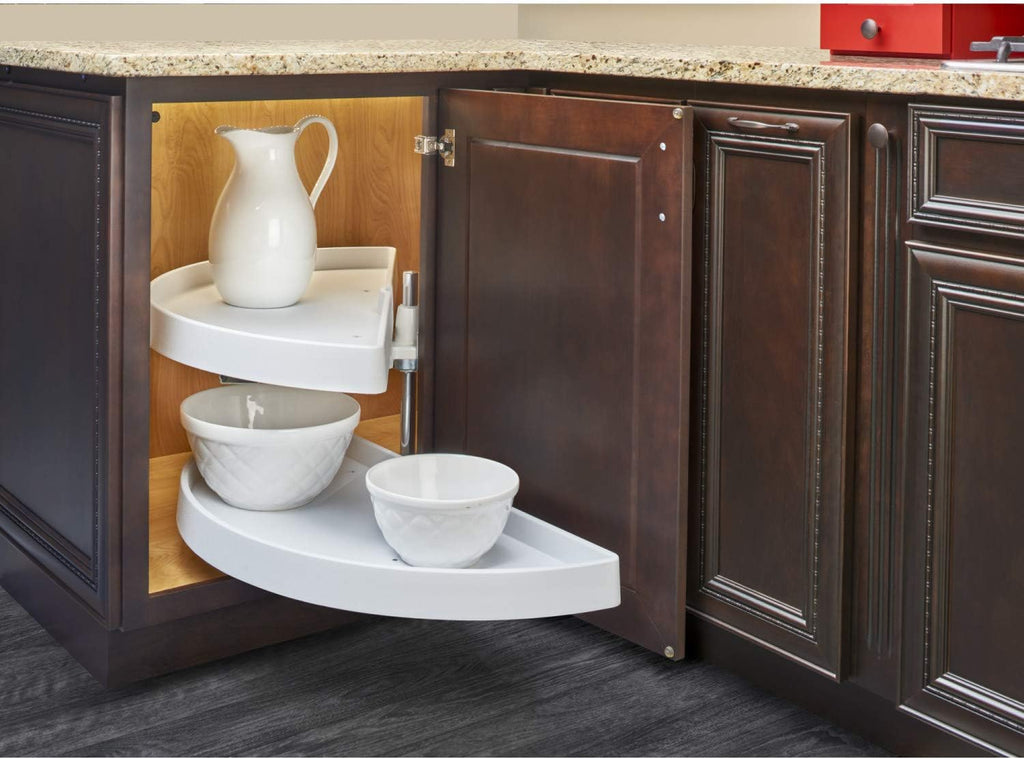 White 31-Inch Polymer 2-Tier Lazy Susan Kitchen Cabinet Organizer K429695
