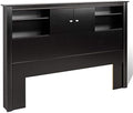 Black Full Queen Wood Bookcase Headboard and Cabinet Storage G9592