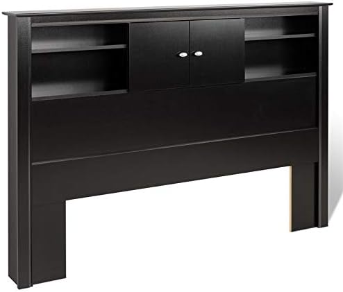 Black Full Queen Wood Bookcase Headboard and Cabinet Storage G9592
