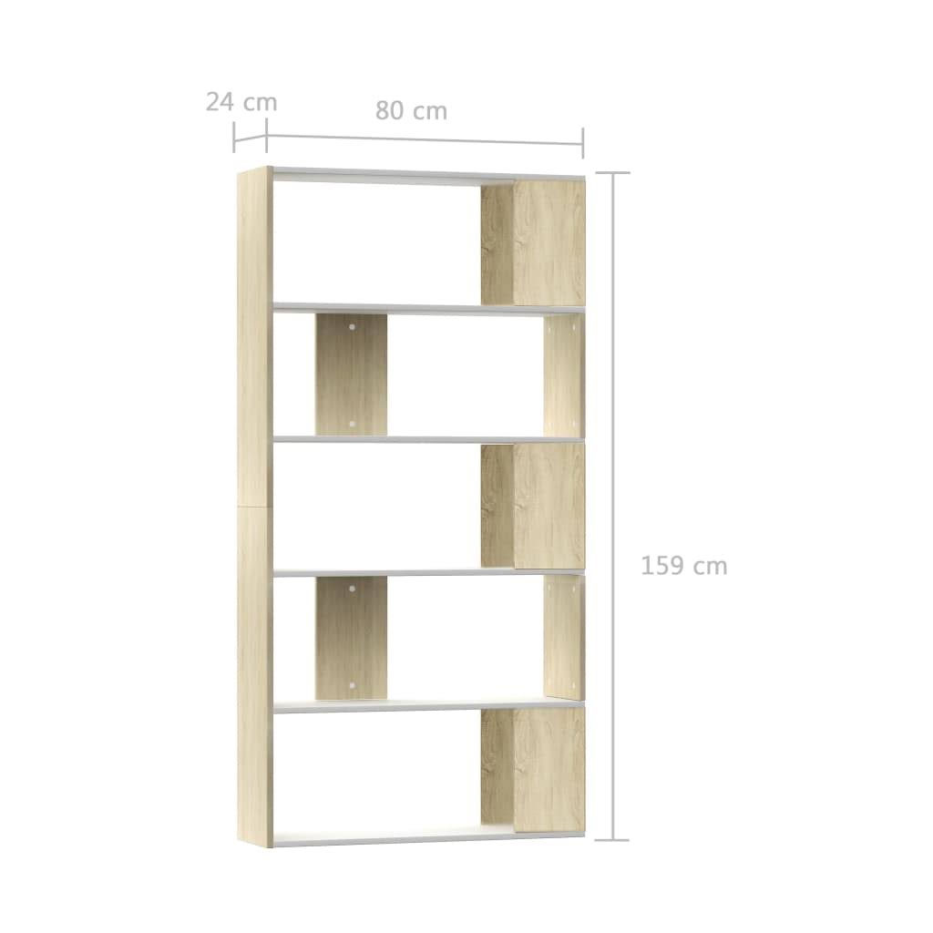 White and Sonoma Oak Book Cabinet Room Divider Chipboard F760686