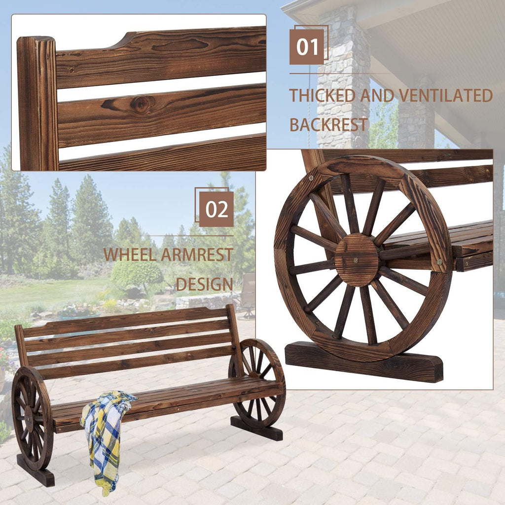 Wooden Wagon Wheel Bench Z4037
