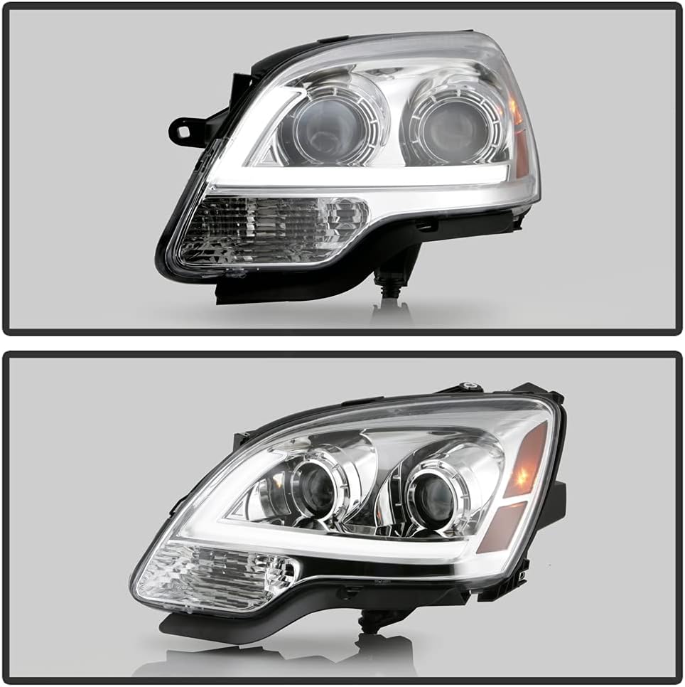 Chrome LED Tube Projector Headlights Pair Set E789