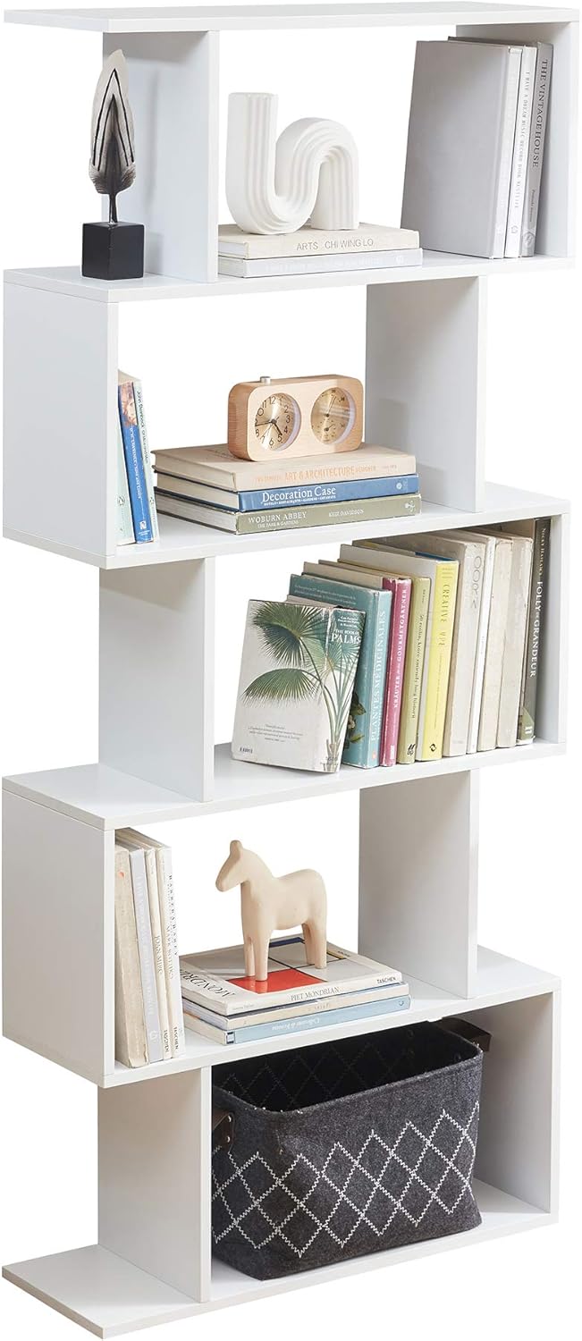 5-Tier Wood Bookcase White (Black) Q761