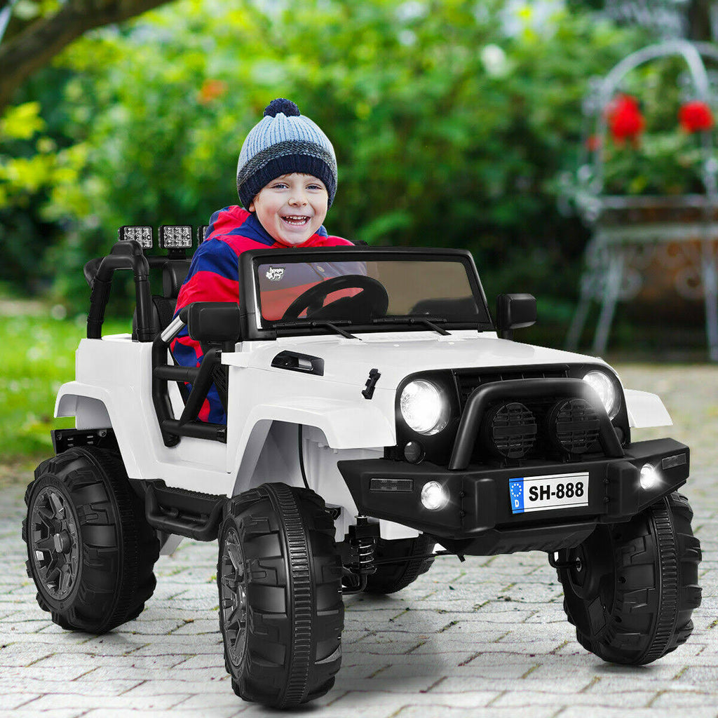 White 12V Kids Ride on Truck Car with Bluetooth Remote Control E430