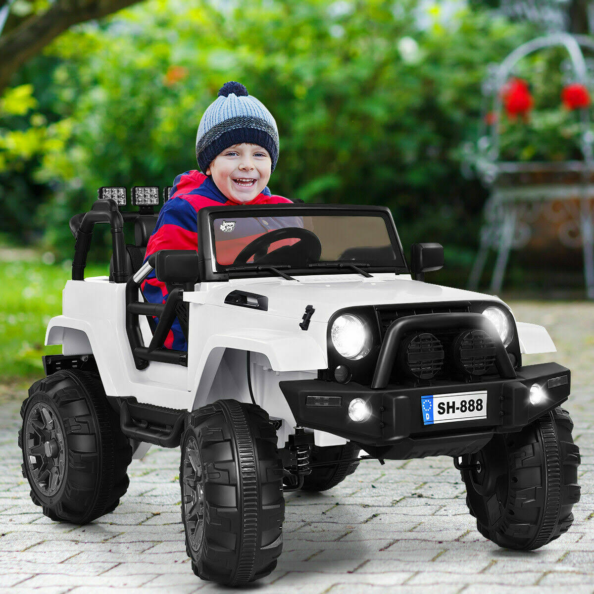 White 12V Kids Ride on Truck Car with Bluetooth Remote Control E430
