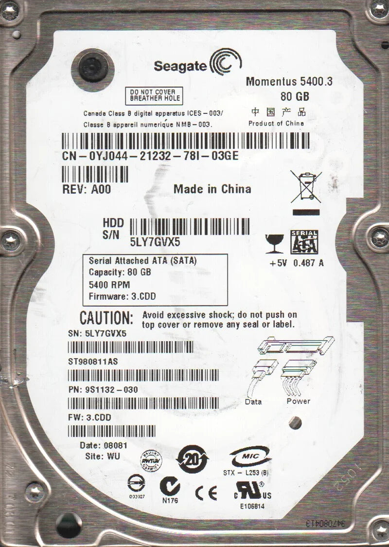 80GB SATA 2.5 Hard Drive S48756