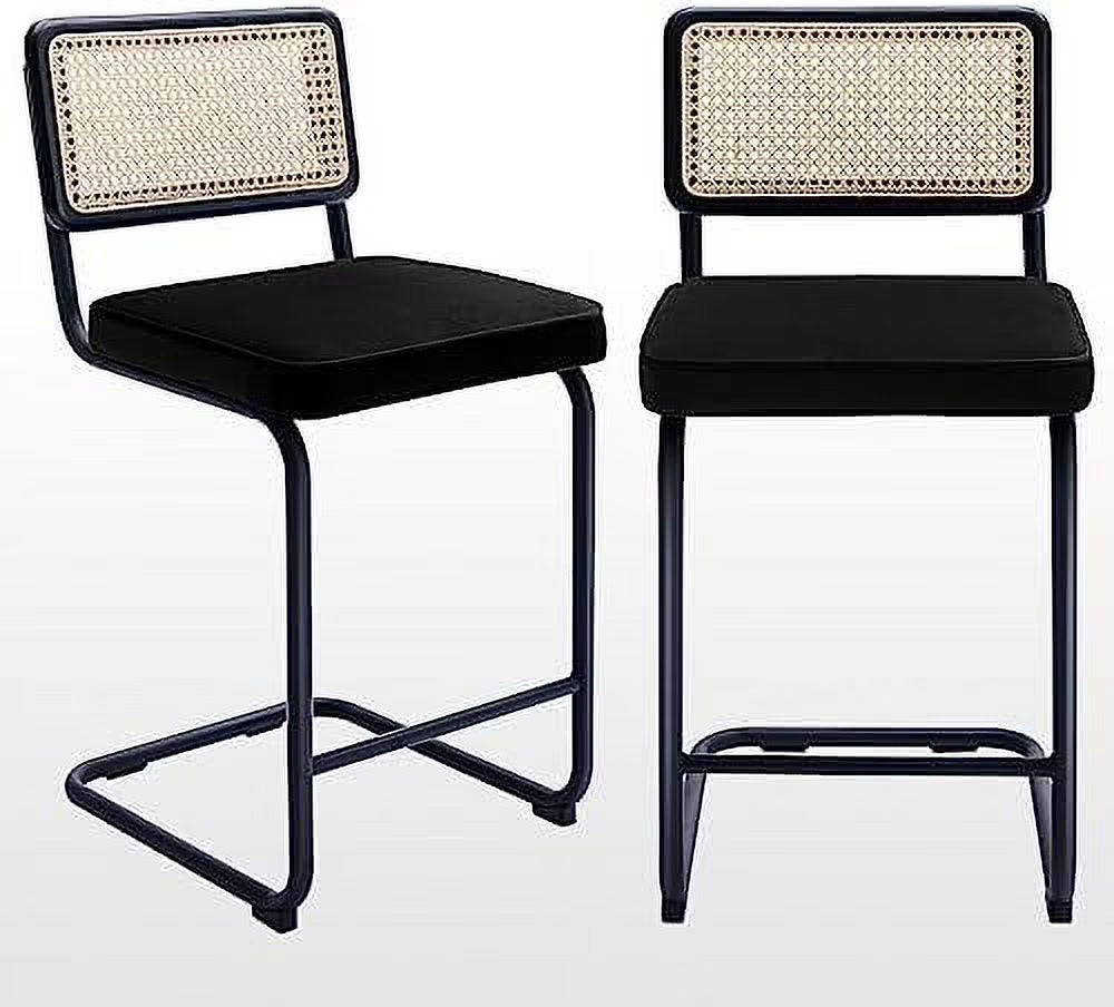 Rattan Counter Height Stools Set of 2 24'' Faux Leather E621