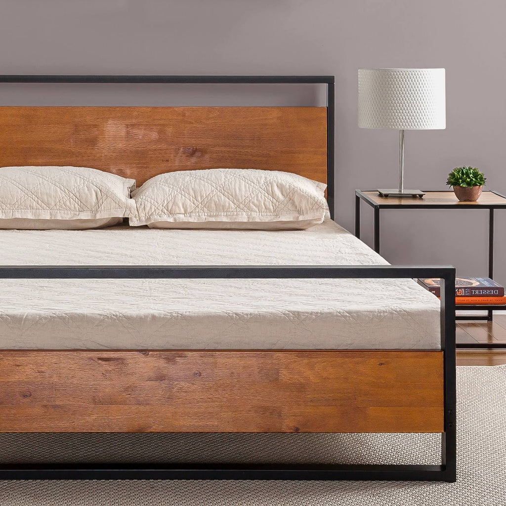 Twin Metal and Wood Platform Bed with Headboard and Footboard A81244