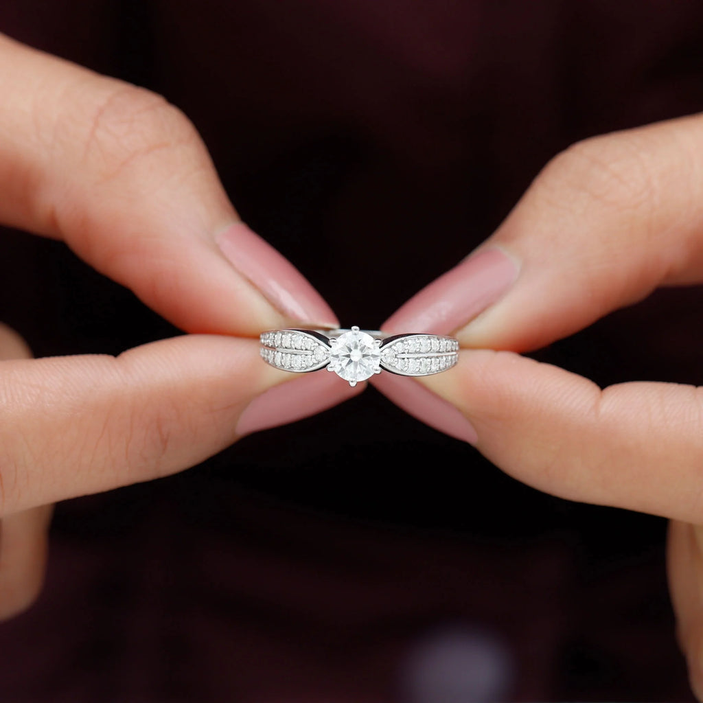 Moissanite Engagement Ring with Side Stones, 1 Carat, 925 Sterling Silver N664978