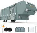 5th Wheel RV Cover with 2Pcs Extra Straps & 4 Tire Covers V3795
