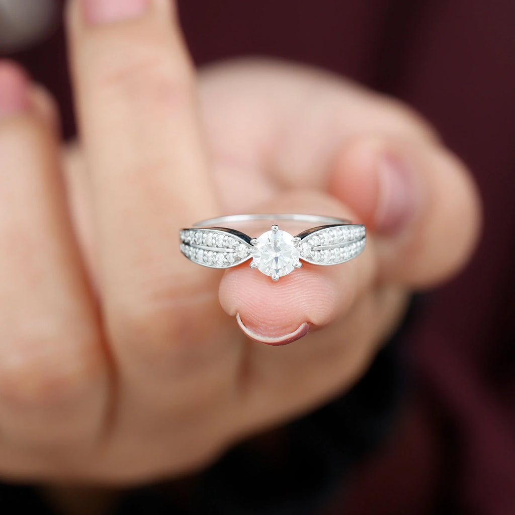 Moissanite Engagement Ring with Side Stones, 1 Carat, 925 Sterling Silver N664978