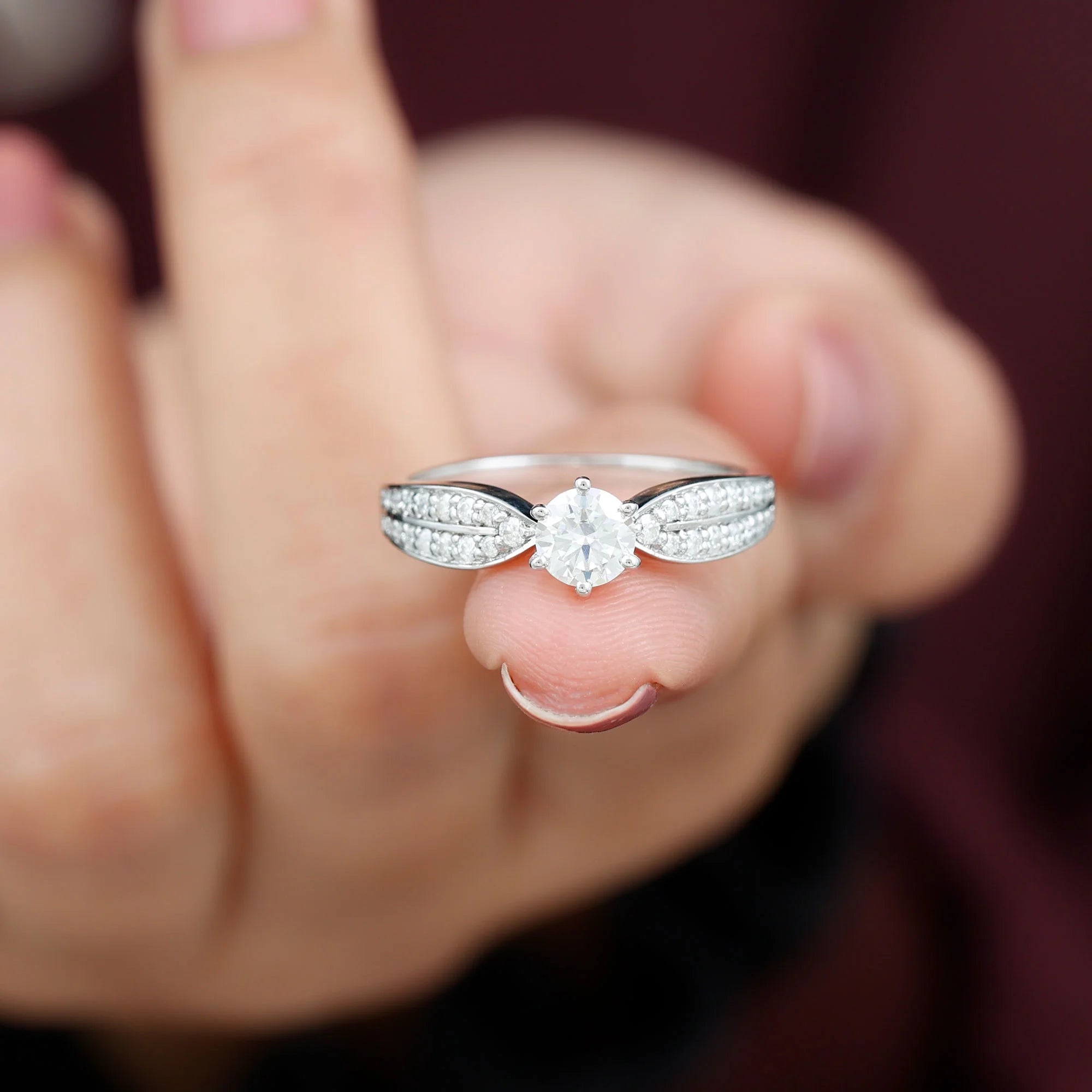 Moissanite Engagement Ring with Side Stones, 1 Carat, 925 Sterling Silver N664978
