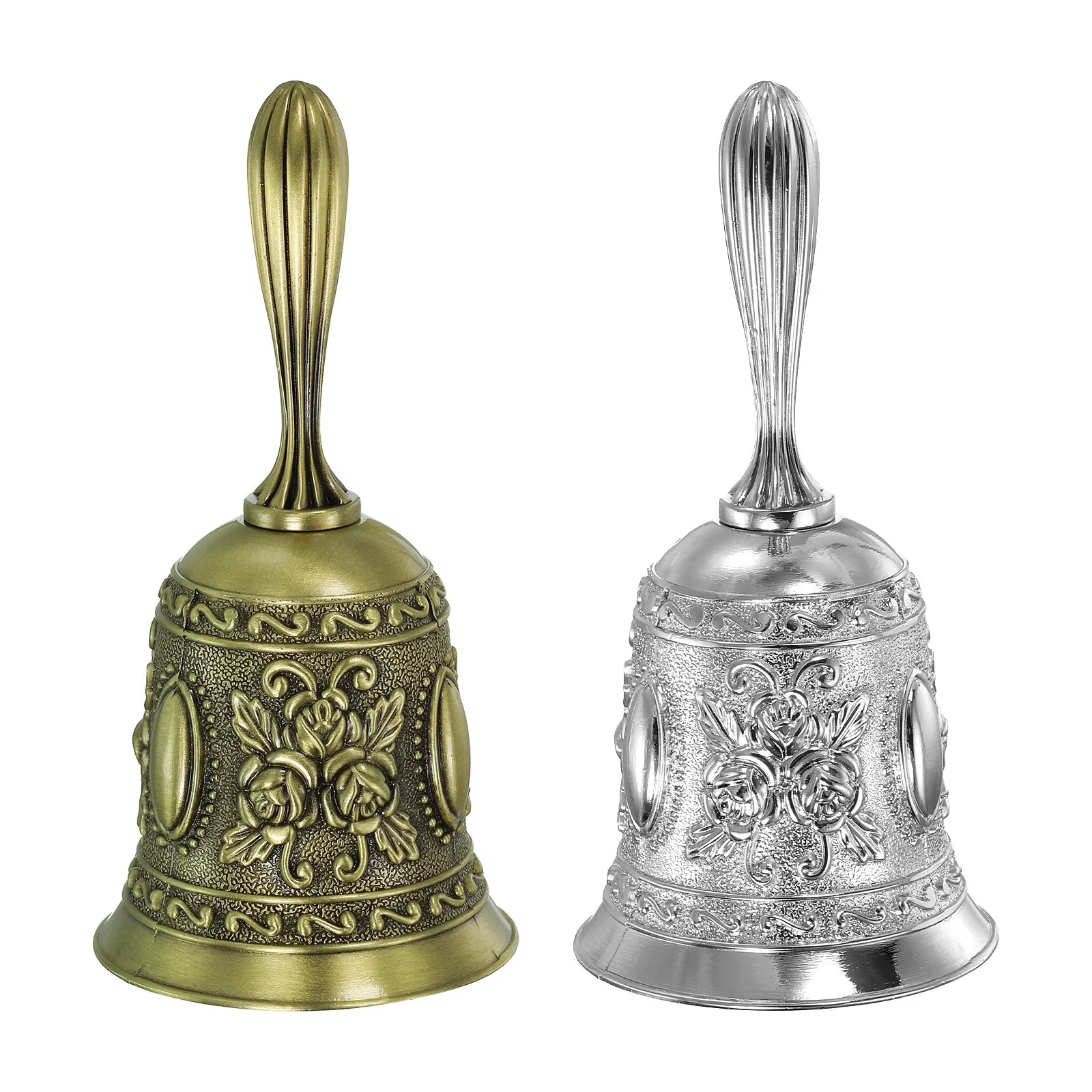 Vintage Carved Metal Dinner Bell, 2pcs, Bronze/Silver N21894