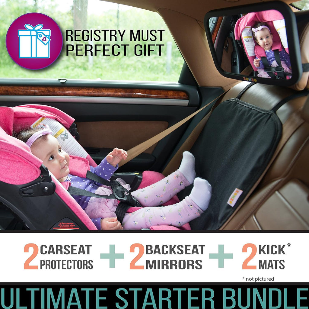 Double Baby Car Bundle - Car Seat Protector Cover, Baby Car Mirror, Kick Mat Organizer J57277