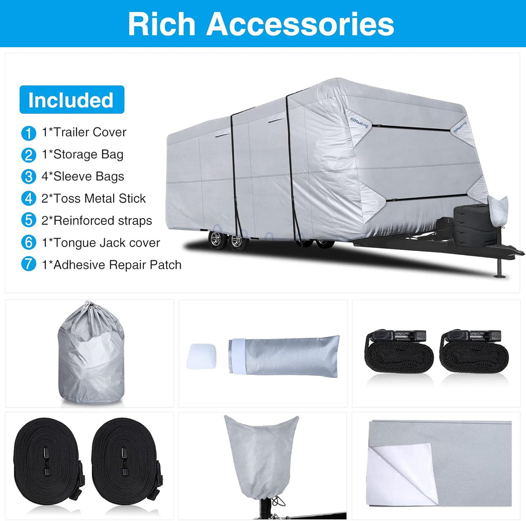 RV Cover Waterproof Travel Trailer Cover Rip-Stop Camper Cover Fits 20'1 - 22' Motorhome E47860