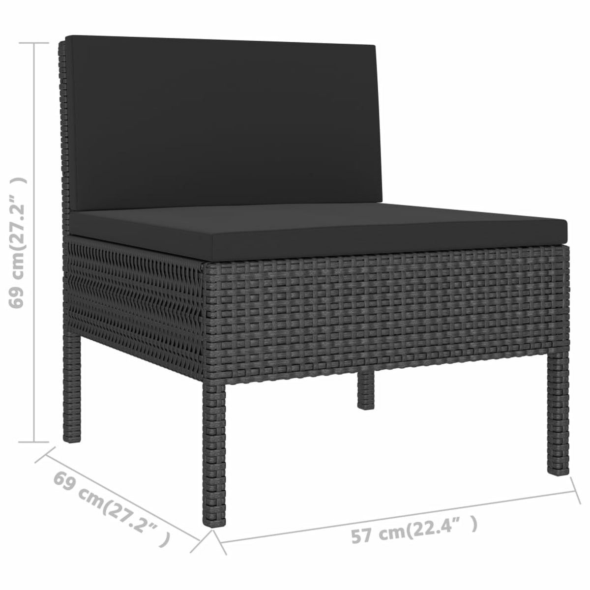 3 Piece Poly Rattan Outdoor Sectional Sofa Set with Cushions Steel Frame D197819