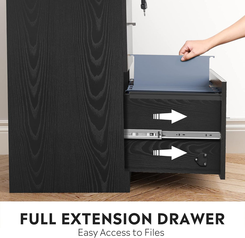 2-Drawer Wood Lateral File Cabinet with Lock, Black L181