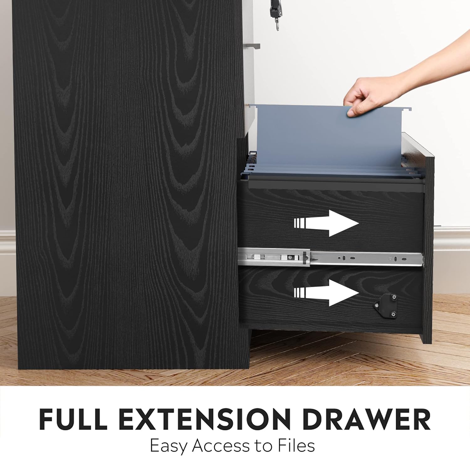 2-Drawer Wood Lateral File Cabinet with Lock, Black L181