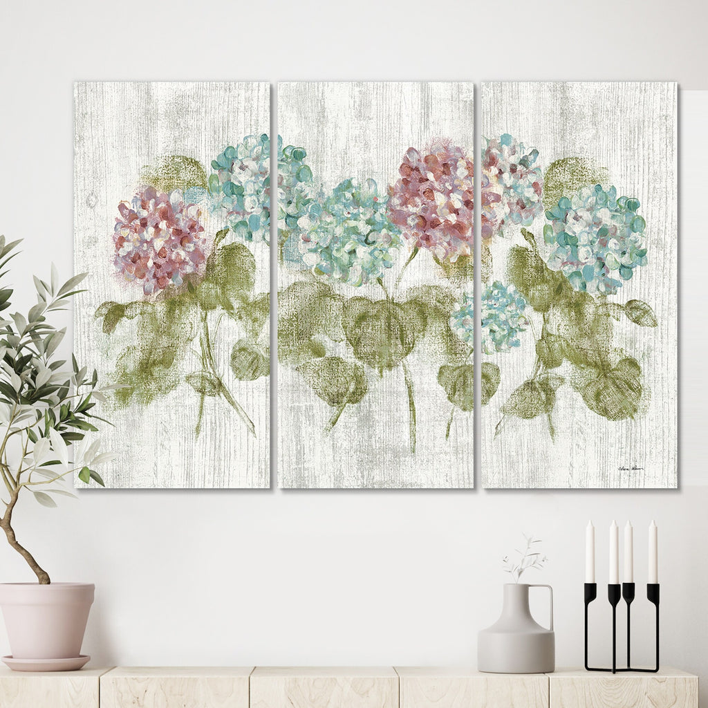 Red and Blue Vibrant Hydrangea Flowers Canvas Artwork Print 3 Panels A544822