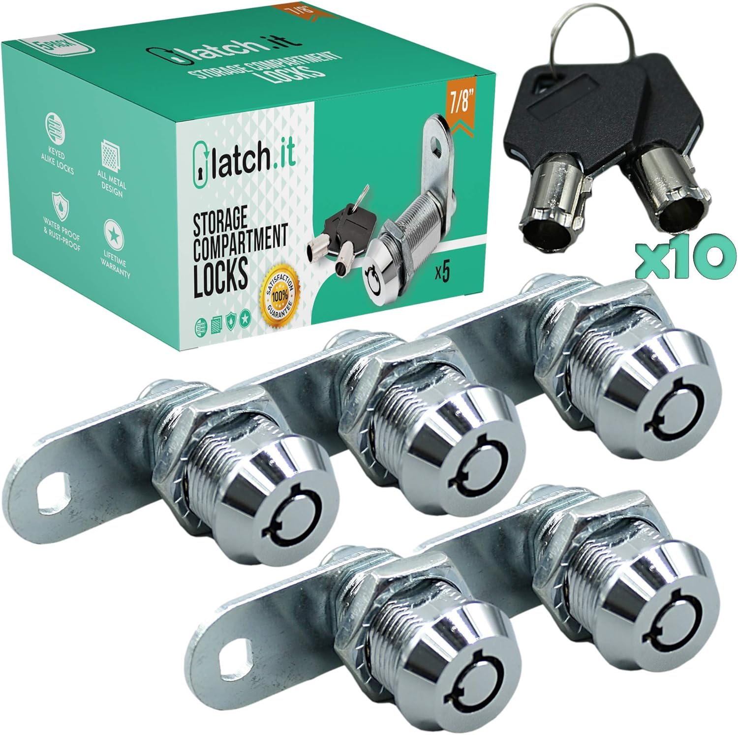 10-Pack 100% Metal RV Cam Locks with 20 Keys D664