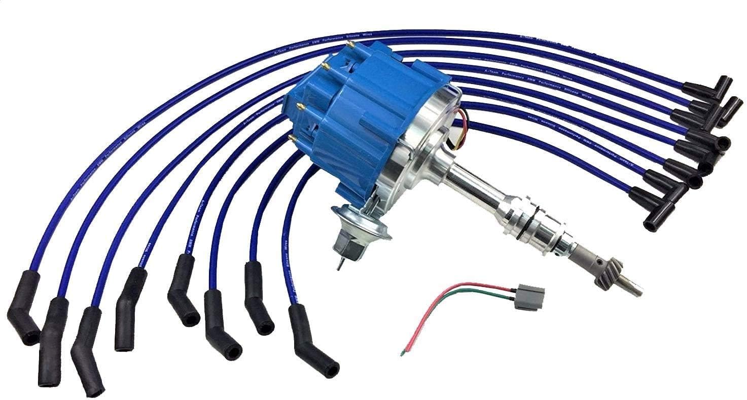 HEI Distributor 65K Coil Complete with 8mm Red Silicone Spark Plug Wires and Battery-Pigtail Harness Kit L49703