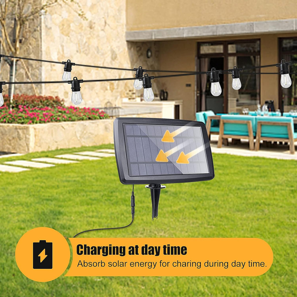 Solar String Lights 15+2 LED Bulbs Waterproof 2700K USB Rechargeable F225649