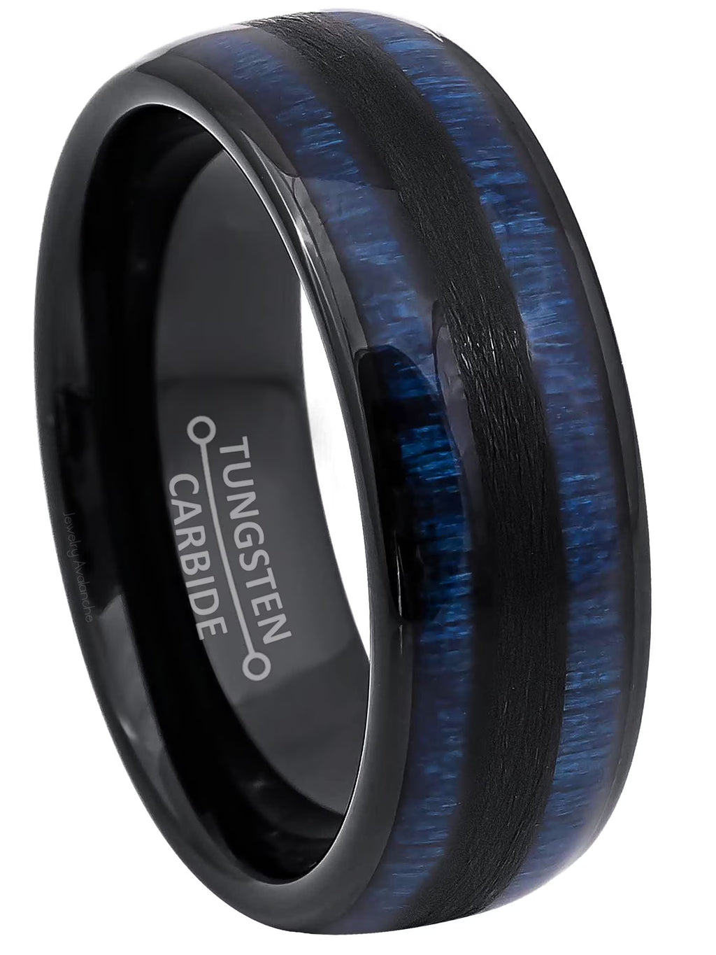 Black Dome Tungsten Carbide Ring with Blue Wood Inlay N356061