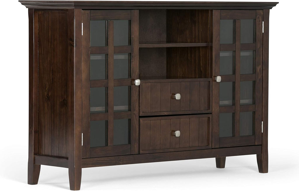 Black Solid Wood TV Media Stand with Storage Shelves and Cabinets T3629