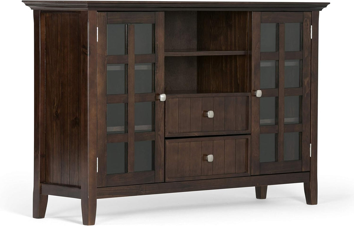 Black Solid Wood TV Media Stand with Storage Shelves and Cabinets T3629