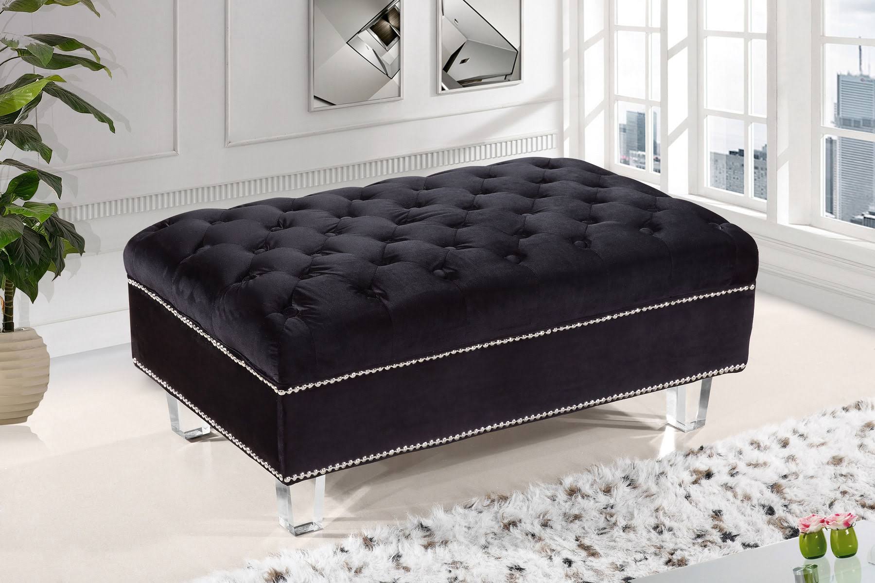 Black Velvet Ottoman B43060