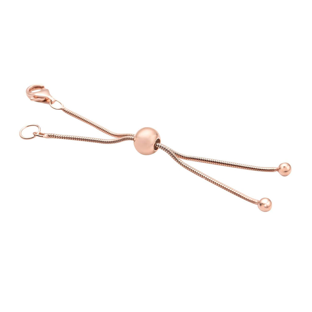 925 Sterling Silver 14K Rose Gold Plated Beaded 9mm Lobster Lock Snake Extender Chain 6mm Adjusting Bead Y63734