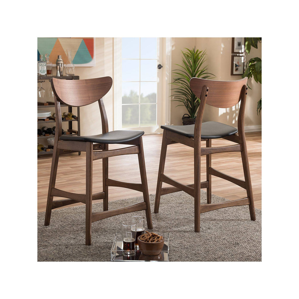 Faux Leather Counter Stool, Set of 2, Black E4035