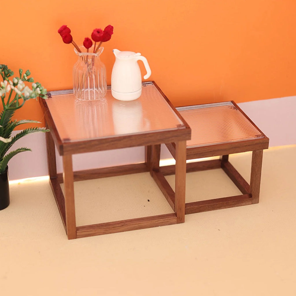 Mini Table Acrylic Black Walnut Wood for 1/12 Doll House T2897
