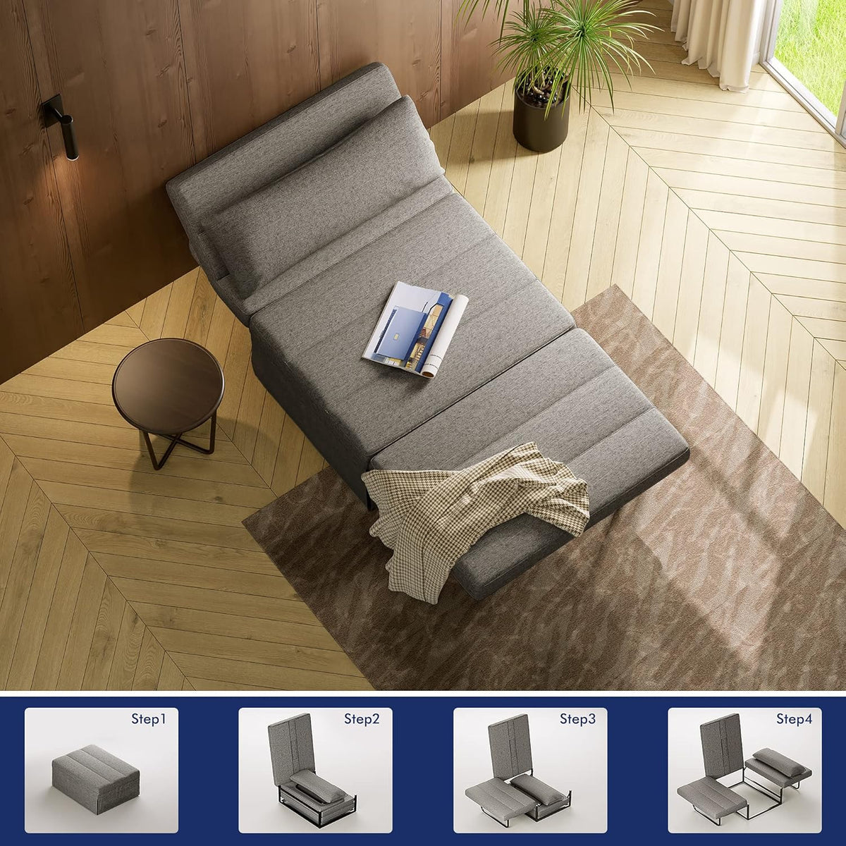 Light Gray Linen Convertible Sofa Bed J14279
