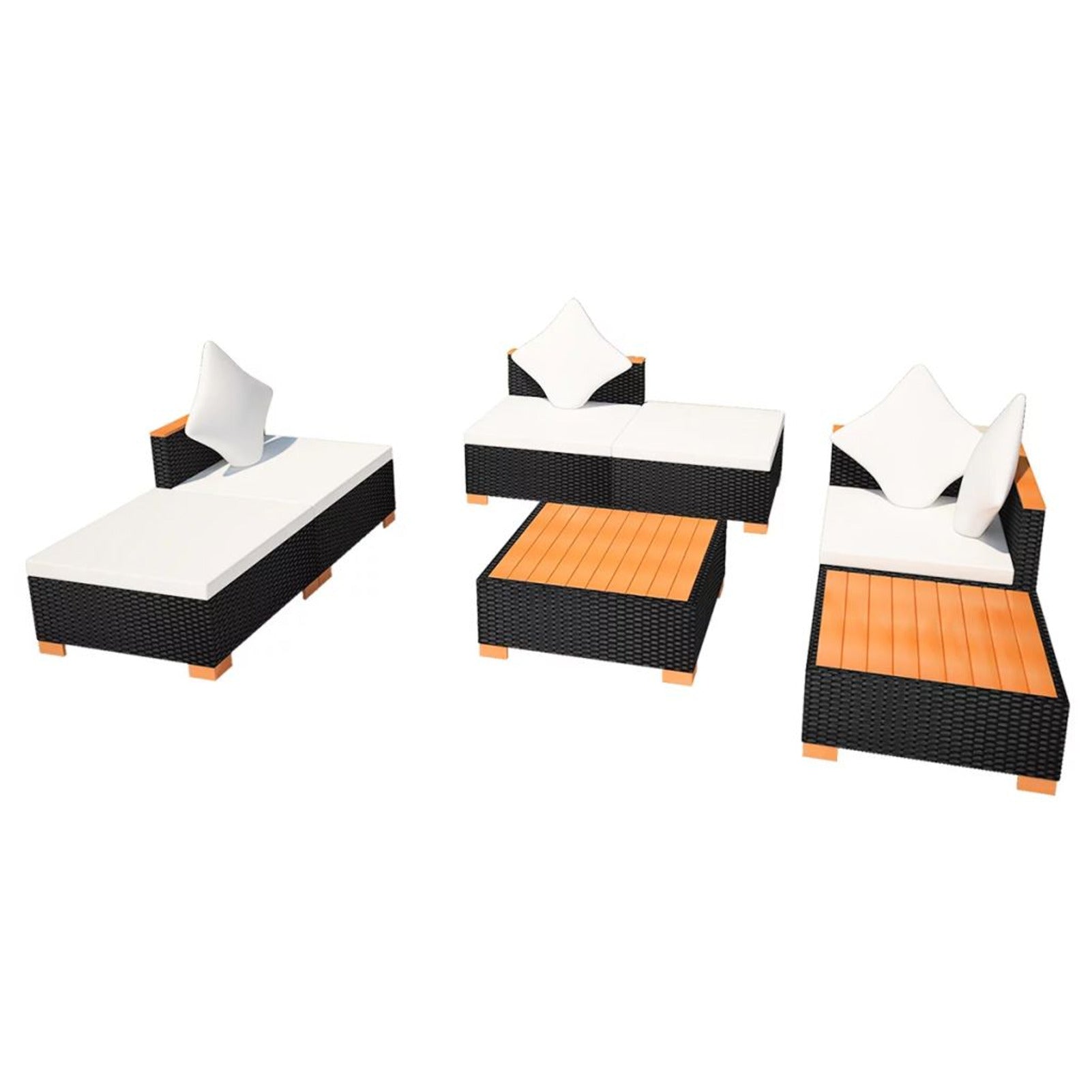 7 Piece Outdoor Sectional Sofa Set with Coffee Table and Ottoman Black Poly Rattan U7953