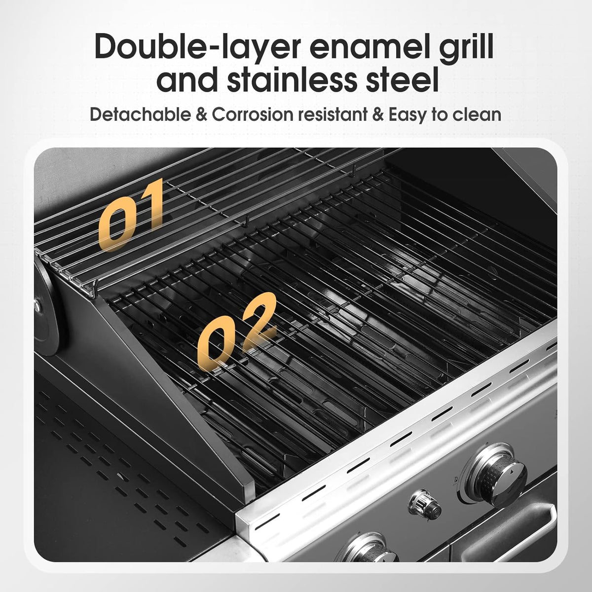 Stainless Steel 3-Burner Propane Gas Grill with Side Burner E65345