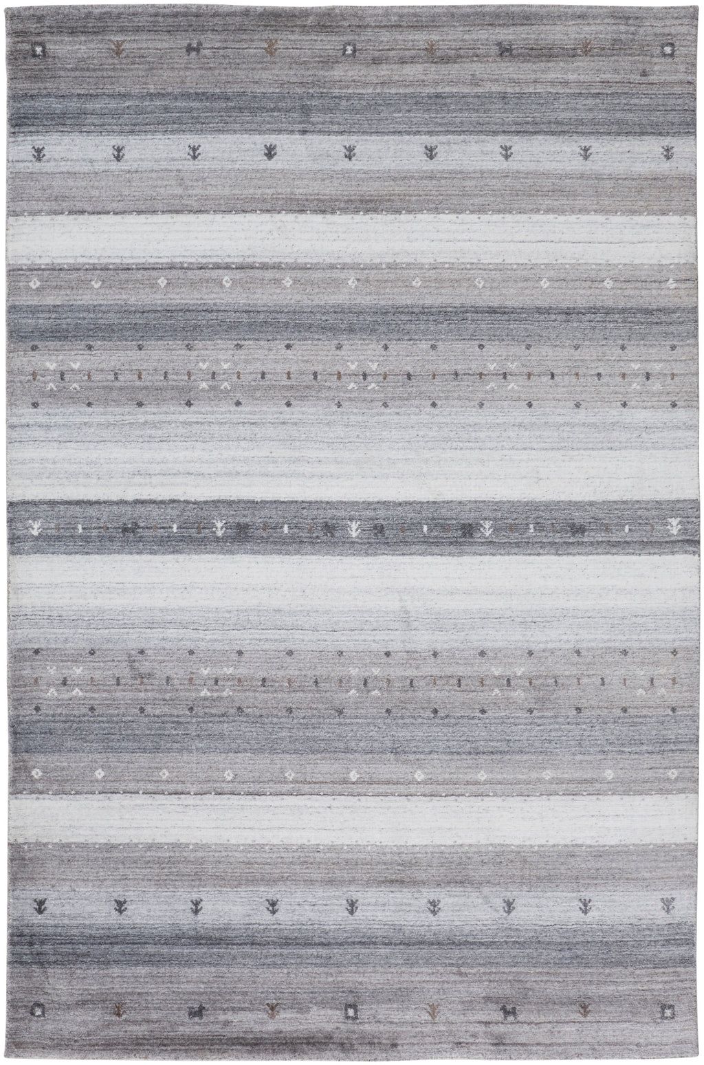 Handmade Stripes Gray Silver Black Area Rug V860