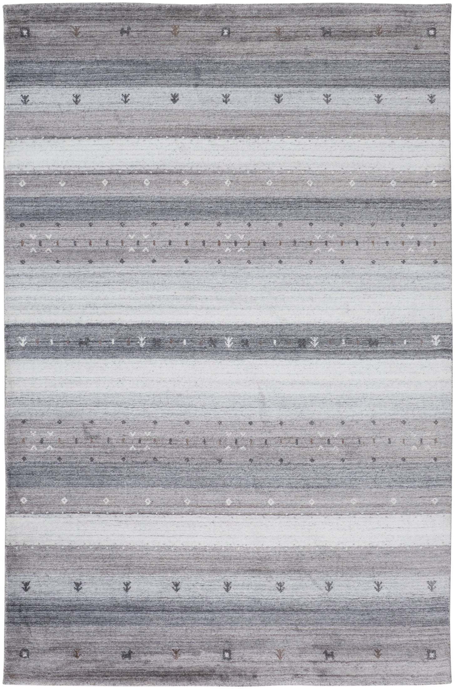 Handmade Stripes Gray Silver Black Area Rug V860