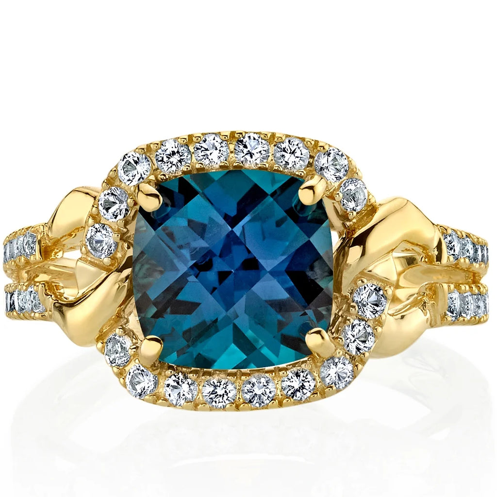 14K Yellow Gold Created Alexandrite Halo Ring C2466