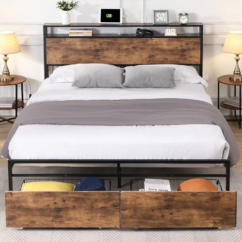 White Upholstered Queen Bed Frame with Headboard and 2 Storage Drawers H3470