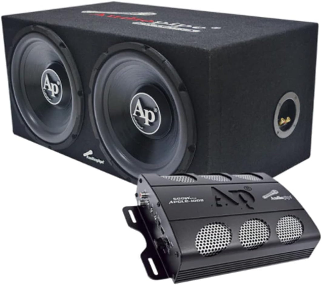 Dual 12 Inch Car Audio Subwoofer Speakers and Sealed Enclosure, 2 Channel 500 Watt Amplifier, and Wire Installation Kit W525
