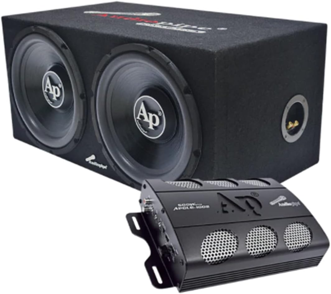 Dual 12 Inch Car Audio Subwoofer Speakers and Sealed Enclosure, 2 Channel 500 Watt Amplifier, and Wire Installation Kit W525