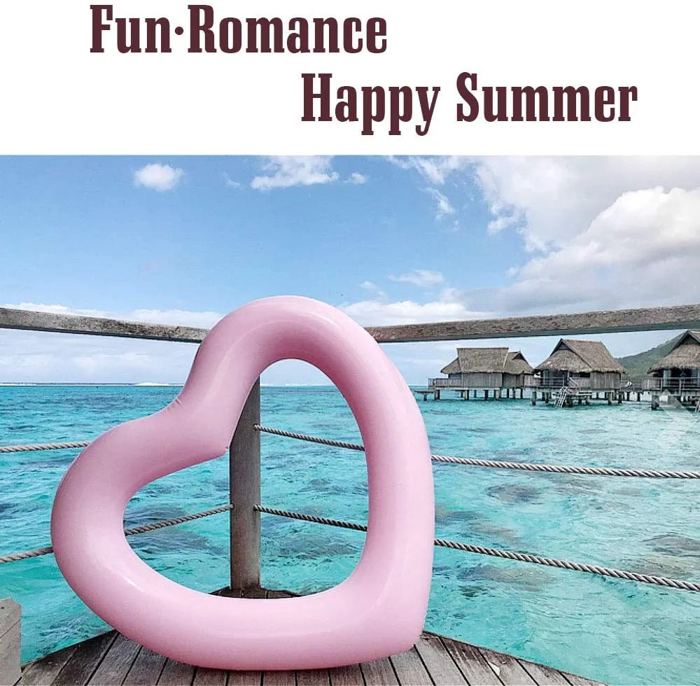 Inflatable Swim Rings Heart Shaped Pool Float Tube Pink N4341